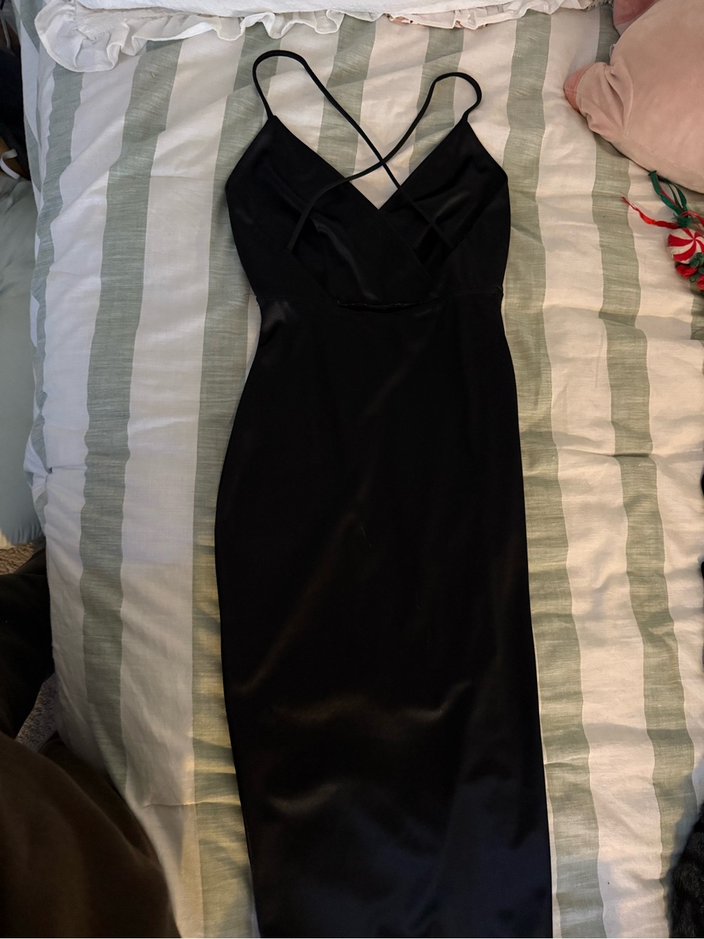 Windsor Black Satin Midi Slip Dress with Crisscross Straps
